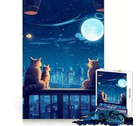 Puzzle da 1000 pezzi con gatto, luna e Giappone per adolescenti: stimola il pensiero strategico, favorisce la calma e riduce le distrazioni Incastro preciso Regalo perfetto (50x75cm)