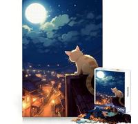 Puzzle da 1000 pezzi con gatto, luna e Giappone per adolescenti, stimolante per la logica, antistress, divertente, con incastro perfetto, regalo di Natale (38x52cm)