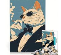 Puzzle da 1000 pezzi con gatto mafioso che fuma una sigaretta gioco rompicapo sfida difficile regalo per amici e familiari 50x75cm