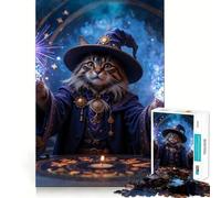 Puzzle da 1000 pezzi con gatto mago che lancia incantesimi,gioco di apprendimento cognitivo per ragazzi,incastro perfetto,compatto e divertente per tutta la famiglia (38x52cm)