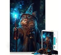 Puzzle da 1000 pezzi con gatto mago e bastone magico,gioco cognitivo divertente,componenti robusti e ben rifiniti,momento di tranquillità ed esercizio mentale a casa (50x75cm)