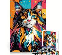 Puzzle da 1000 pezzi con gatto Maine Coon dai colori vivaci ideale per ragazzi con esercizi di memoria per un momento di relax e svago con tagli precisi e un'atmosfera festiva e sorprendente (50x75cm)