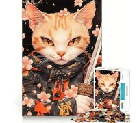 Puzzle da 1000 pezzi con gatto Mau egizio samurai e spada per adulti, ideale per rafforzare la memoria, alleviare lo stress e creare un'atmosfera piacevole Perfetto per compleanni a sorpresa (38x52cm)