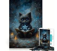 Puzzle da 1000 pezzi con gatto mistico che legge il libro degli incantesimi ideale per adolescenti per migliorare la memoria senza stress con un design che facilita l'assemblaggio e rappresenta
