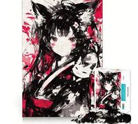 Puzzle da 1000 pezzi con gatto Nekomimi,inchiostro nero,taglio impeccabile Divertente rompicapo cognitivo,gioco per il tempo libero,regalo artistico di Natale 50x75cm