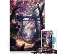 Puzzle da 1000 pezzi con gatto nella foresta di ciliegi in fiore,taglio premium,gioco per lo sviluppo della mente,divertimento e pace,regalo di compleanno (38x26cm)