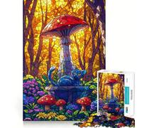 Puzzle da 1000 pezzi con gatto nella foresta di funghi,pezzi ben definiti,gioco per lo sviluppo delle capacità cognitive,ideale per momenti di relax e divertimento,perfetto per decorazioni natalizie