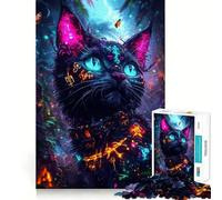 Puzzle da 1000 pezzi con gatto neon nella foresta, ideale per adolescenti, stimola la memoria, riduce lo stress e crea un'immagine tridimensionale e si adatta perfettamente alla parete (50x75cm)