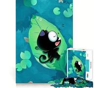 Puzzle da 1000 pezzi con gatto nero addormentato su una ninfea, per adulti, gioco di logica e stimolazione mentale, antistress, taglio preciso, 38x52cm