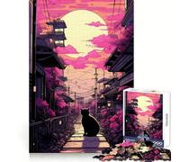 Puzzle da 1000 pezzi con gatto nero al tramonto per adolescenti, ideale per stimolare la memoria, calmare la mente e creare un'opera d'arte nitida e da collezione 38x52cm