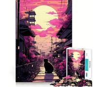 Puzzle da 1000 pezzi con gatto nero al tramonto per adolescenti, ideale per stimolare la memoria, calmare la mente e creare un'opera d'arte nitida e da collezione 38x52cm