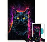 Puzzle da 1000 pezzi con gatto nero,arte al neon,incastro perfetto,decorazione,rompicapo,regalo,gioco di pace,opera d'arte natalizia 38x26cm