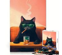 Puzzle da 1000 pezzi con gatto nero che fuma il sigaro, ideale per adolescenti Stimolante per la memoria, rilassante e divertente, con taglio uniforme Un pensiero natalizio (38x52cm)