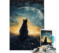 Puzzle da 1000 pezzi con gatto nero che guarda il cielo stellato Gioco rilassante per adulti ideale per analisi e logica perfetto come regalo per tutta la famiglia (dimensioni 50x75cm)