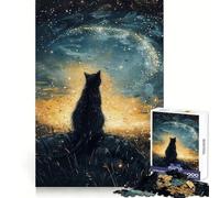 Puzzle da 1000 pezzi con gatto nero che guarda il cielo stellato, ideale per ragazzi, per allenare la memoria, per una fuga rilassante, con taglio perfetto e perfetto come regalo invernale (50x75cm)