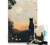 Puzzle da 1000 pezzi con gatto nero che guarda la luna,bordi lisci,gioco divertente e stimolante,ideale per momenti di relax e come regalo di compleanno (38x26cm)