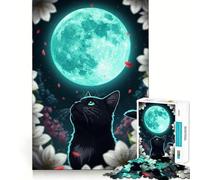 Puzzle da 1000 pezzi con gatto nero che guarda la luna,perfetto per un gioco creativo e stimolante per la mente,ideale per il tempo libero e come regalo di compleanno (38x26cm)