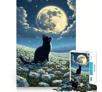 Puzzle da 1000 pezzi con gatto nero che guarda la luna,taglio premium,gioco per lo sviluppo della mente,momento di pace e divertimento,regalo di compleanno (38x52cm)