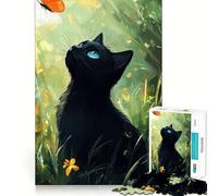 Puzzle da 1000 pezzi con gatto nero che guarda una farfalla,gioco di incastro preciso,stimola la logica,ideale per il tempo libero e come regalo di compleanno 38x26cm