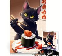 Puzzle da 1000 pezzi con gatto nero che mangia sushi con le bacchette, ideale per ragazzi, stimola l'intelletto e la creatività, perfetto per una fuga rilassante e un regalo di Natale (50x75cm)
