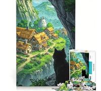 Puzzle da 1000 pezzi con gatto nero che osserva un villaggio fantastico, decorazione da parete, divertente antistress, ideale come regalo 50x75cm