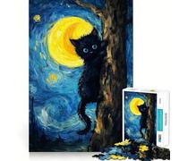 Puzzle da 1000 pezzi con gatto nero che si arrampica su un albero,ambientazione notturna stellata,gioco di concentrazione mentale,gioco per momenti di relax,regalo di compleanno (38x52cm)