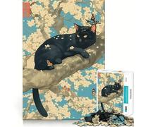 Puzzle da 1000 pezzi con gatto nero e albero di ciliegio,disegno ritagliato con precisione,sfida intelligente e divertente,gioco di svago,regalo di Natale 38x26cm