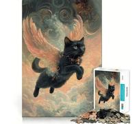Puzzle da 1000 pezzi con gatto nero e ali,disegno accuratamente ritagliato,gioco di logica,facile da giocare,regalo divertente per compleanno 38x26cm