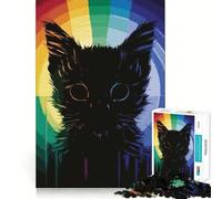 Puzzle da 1000 pezzi con gatto nero e arcobaleno,pezzi a incastro preciso,giocattolo creativo e divertente,momento di relax,regalo di compleanno 38x26cm