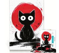 Puzzle da 1000 pezzi con gatto nero e cerchio rosso,gioco di precisione,stimolante per la mente,divertente per il gioco lento,regalo di compleanno 38x26cm