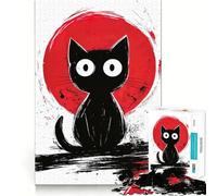 Puzzle da 1000 pezzi con gatto nero e cerchio rosso,giunture precise,gioco divertente per allenare la mente,gioco per momenti di relax,decorazione natalizia da parete 38x52cm
