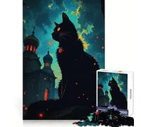 Puzzle da 1000 pezzi con gatto nero e chiesa dell'Europa orientale per adolescenti, migliora la concentrazione, aiuta a calmarsi e riduce le distrazioni, si incastra bene, regalo memorabile (38x26cm)