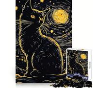 Puzzle da 1000 pezzi con gatto nero e cielo notturno per adulti e ragazzi, ideale per stimolare la mente, favorire il relax, con bordi definiti e un tocco di classe per Natale (38x52cm)