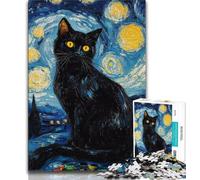 Puzzle da 1000 pezzi con gatto nero e cielo notturno, per adulti, regali, difficili da completare ma divertenti e spiritosi, decorazioni e regali unici per la casa, 50x75cm