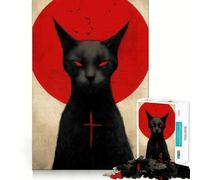 Puzzle da 1000 pezzi con gatto nero e croce rossa,taglio preciso,gioco di logica,gioco rilassante,decorazione natalizia per la casa 50x75cm