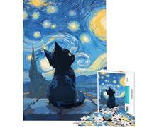 Puzzle da 1000 pezzi con gatto nero e dipinto di notte stellata Giochi divertenti e coinvolgenti per coltivare la pazienza ideale come regalo di Babbo Natale segreto Educativo e formativo (38x26cm)
