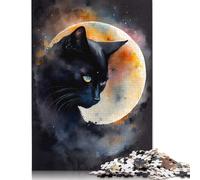 Puzzle da 1000 pezzi con gatto nero e eclissi lunare per adulti e adolescenti, puzzle di carta per divertimento in famiglia e serate di gioco, 1000 pezzi (38x26 cm)