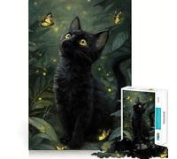 Puzzle da 1000 pezzi con gatto nero e farfalle,bordo netto,decorazione,giocattolo creativo,divertimento facile,regalo di Natale (38x26cm)