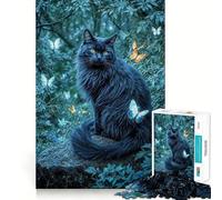 Puzzle da 1000 pezzi con gatto nero e farfalle nella foresta Gioco di precisione,stimola la logica,ideale per il tempo libero e come regalo di compleanno 50x75cm