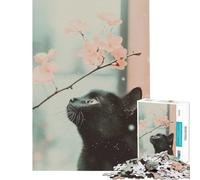 Puzzle da 1000 pezzi con gatto nero e fiori di ciliegio Un gioco avvincente per coltivare la pazienza rilassante e educativo perfetto come regalo di Babbo Natale segreto (dimensioni 50x75cm)