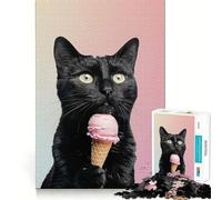 Puzzle da 1000 pezzi con gatto nero e gelato,gioco di incastro preciso,stimola la logica,ideale per il tempo libero e come regalo di compleanno 50x75cm