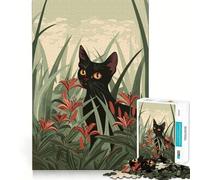 Puzzle da 1000 pezzi con gatto nero e gigli,decorazione a incastro,regalo rompicapo,gioco rilassante,opera d'arte natalizia 38x52cm