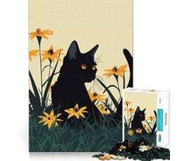 Puzzle da 1000 pezzi con gatto nero e giglio giallo,bordi sottili,giocattolo creativo,per il tempo libero,regalo di compleanno 38x52cm