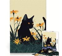 Puzzle da 1000 pezzi con gatto nero e giglio giallo, ideale per adolescenti, per favorire la concentrazione e il relax Ideale per creare un regalo perfetto (38x52cm)