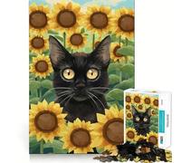 Puzzle da 1000 pezzi con gatto nero e girasole,da dipingere con precisione Divertimento assicurato,stimola la mente,ideale per momenti di relax e come decorazione natalizia 50x75cm