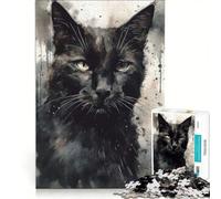 Puzzle da 1000 pezzi con gatto nero e inchiostro, decorazione da parete, stimolante da completare, ideale per rafforzare l'amore tra le coppie 50x75cm