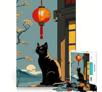 Puzzle da 1000 pezzi con gatto nero e lanterna giapponese,disegno accuratamente ritagliato,gioco di logica,regalo divertente,facile da giocare,regalo di compleanno 38x52cm