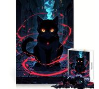 Puzzle da 1000 pezzi con gatto nero e magia rossa per adulti, ideale per il benessere mentale, un passatempo rilassante e un regalo speciale (38x26cm)