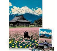 Puzzle da 1000 pezzi con gatto nero e monte Fuji per adolescenti, ideale per rievocare ricordi, creare un'atmosfera accogliente e rilassante, con incastri precisi e perfetti come regalo (50x75cm)
