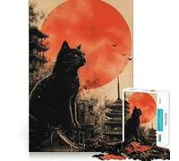 Puzzle da 1000 pezzi con gatto nero e paesaggio urbano giapponese,pezzi a incastro preciso,gioco divertente e rilassante,ideale per decorazioni natalizie 38x52cm